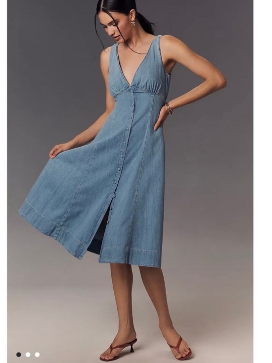 Reformation Dresses & Skirts - Reformation Light Blue Denim V-Neck Button-Front Midi Dress